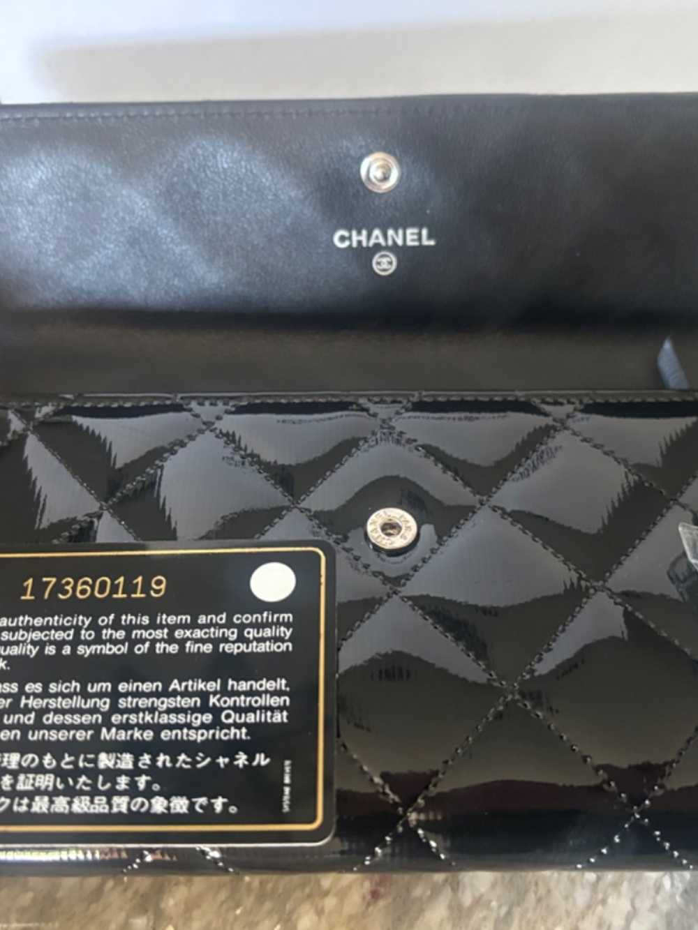 CHANEL Patent Leather Classic Flap Long Wallet Silver CC17 Auth - Picture 6 of 10
